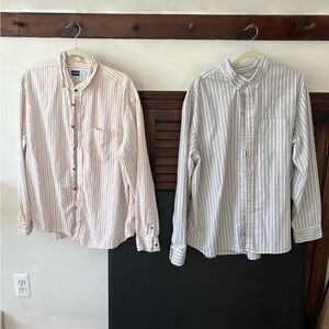 Old Navy Men's Casual Button Down Shirts - Peach and Gray Stripes